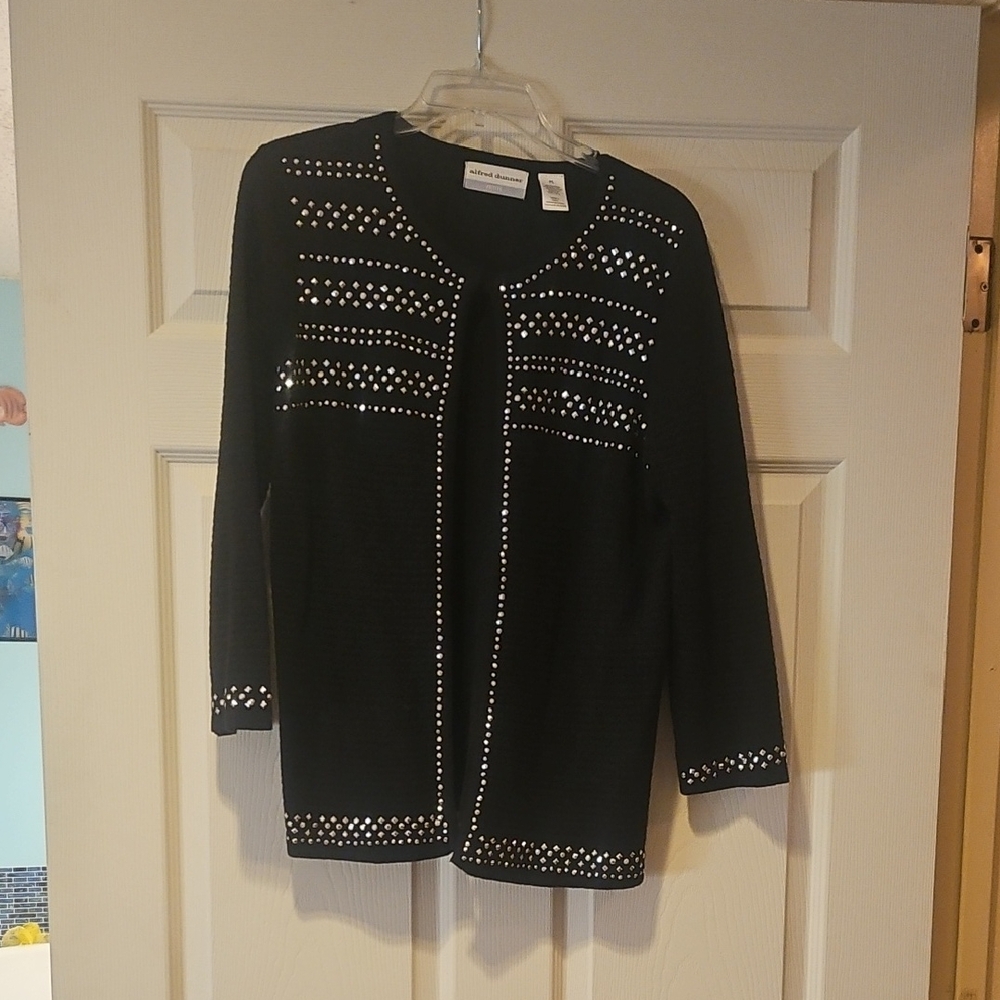 Alfred Dunner Black Cardigan with Silver Accents